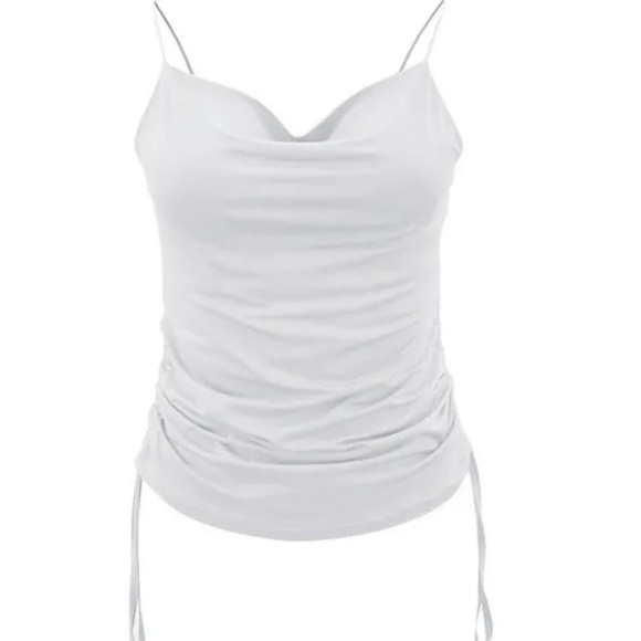 New Women’s Cowl Neck White Satin Tie Side top Sz S - Picture 3 of 7